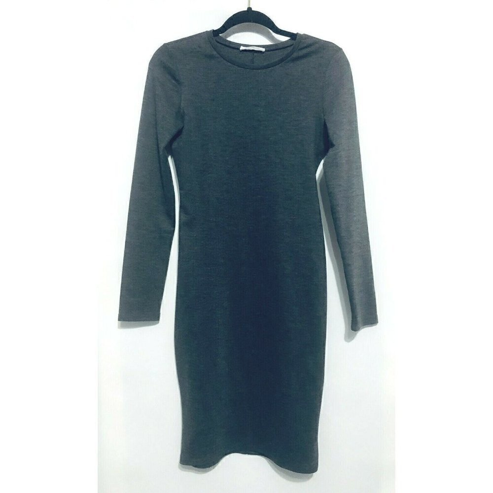 Zara Womens Medium Dark Gray Knit Midi Sheath Dress Pullover Lagenlook
